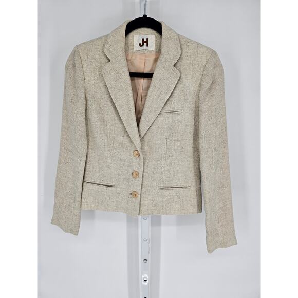 JH Women's Long Sleeve Tan Button Down Polyester Collared Jacket Size L - Picture 1 of 4